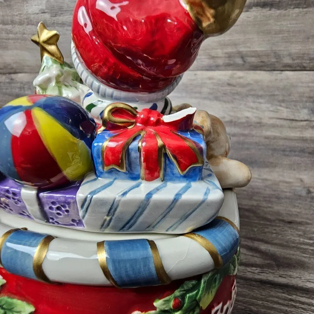 Fitz and Floyd Holiday Snowman Cookie/Candy Lidded Ceramic Jar